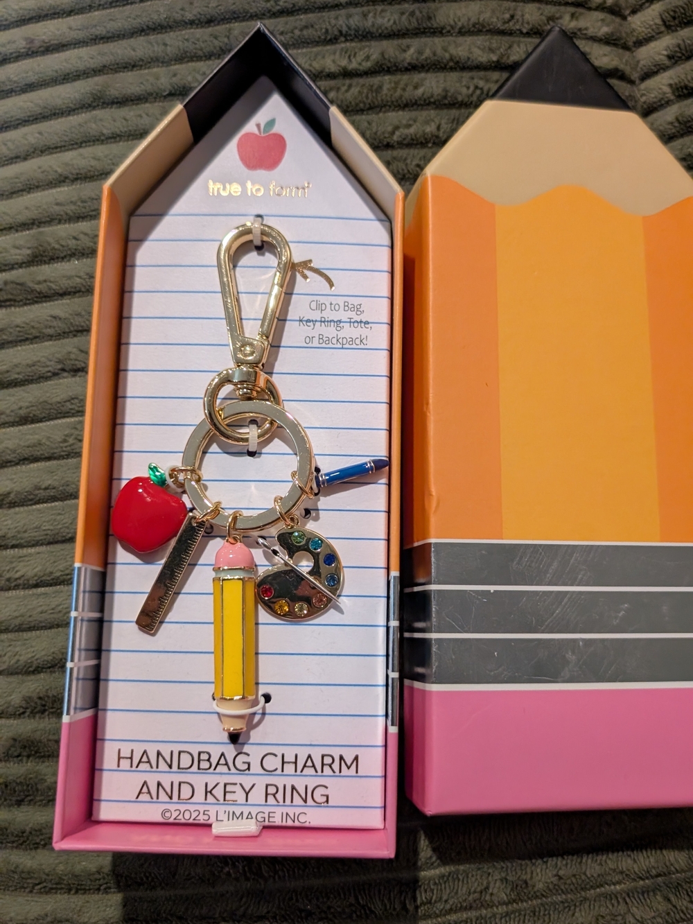New True To Form Cute Pencil & Apple Keychain Handbag Charm